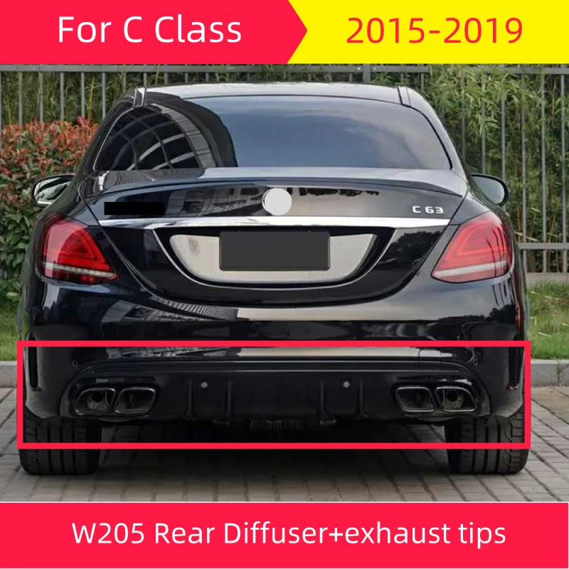 Задний диффузор с наконечниками выхлопных газов для Mercedes W205 C class 2015 2019 Седан 4