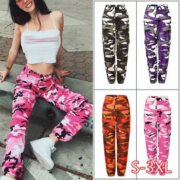 

6Color Fashion Women Ladies Camo Cargo Pants High Waist Hip Hop Trousers Military Army Combat Camouflage Long Pants