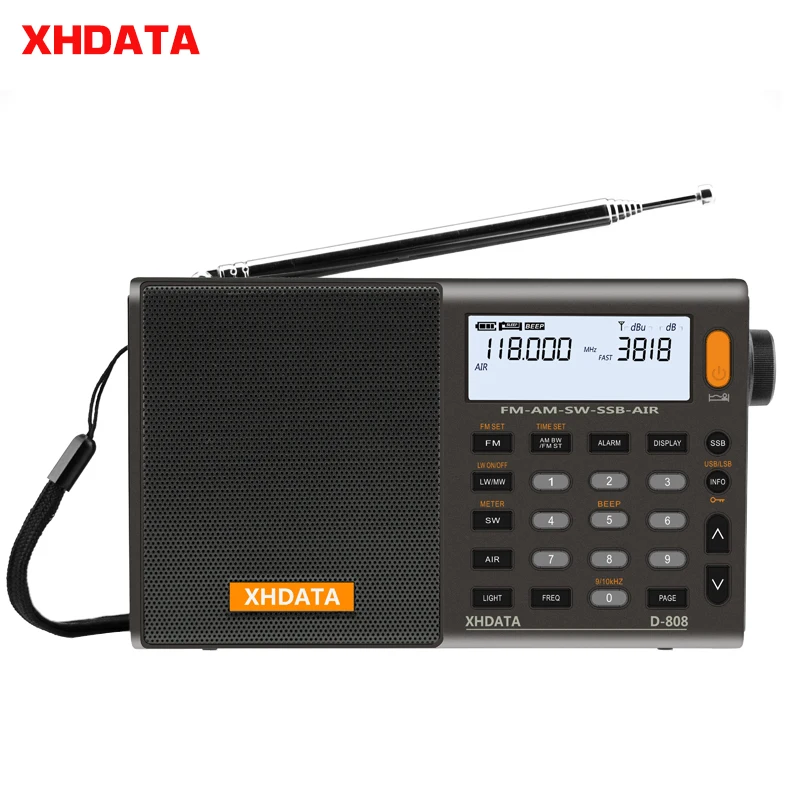 XHDATA D-808 Portable Digital Radio FM Stereo/SW/MW/LW SSB AIR RDS Multi Band Radio Speaker with LCD Display Alarm Clock Radio