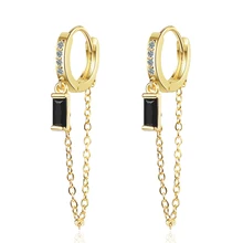 Women's Fashion Chain Tassel Hoop Earrings Crystal Zirconia Golden Huggies Elegant Dangle Earring Accessories Charm Ear Jewelry