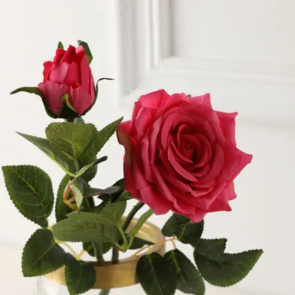 rose red yumai 1шт 40см 2 головы розовые парижские розы искусственные цветы свадебные украшения центральным цветами - Цвет: rose red