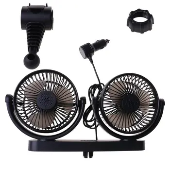 

Universal 12V 24V Electric Car Fan 360 Degree Rotatable 3 Speed Dual Head Car Auto Cooling Air Fan With 5V USB Cellphone Charger