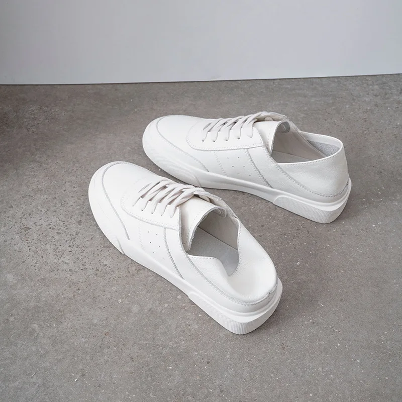 

Inside And Pure Leather Big Brand Celebrity Style White Shoes 2019 Spring And Autumn Casual Leather Shoes Lace up Front Shoes WO