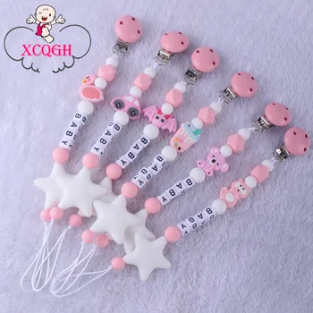 

XCQGH Baby Pacifier Chain Handmade Silicone Beaded Variety Of Cartoon Animal Teether Pacifier Anti-lost Chain Clip
