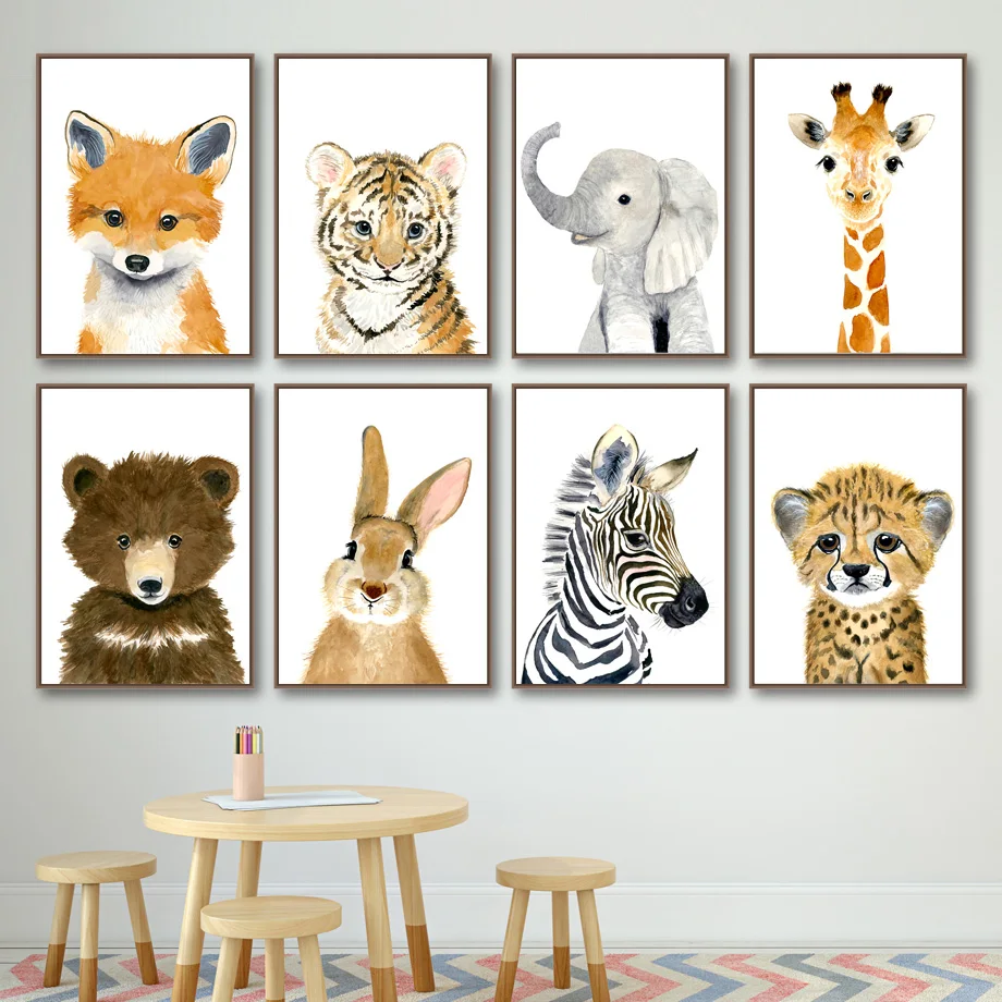 Elephant-Zebra-Fox-Rabbit-Bear-Owl-Giraffe-Wall-Art-Canvas-Painting-Nordic-Posters-And-Prints-Wall