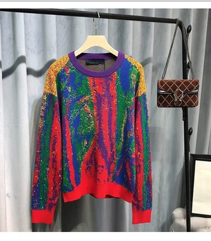 

2020 New Fashion Gradient Letters Rainbow Cotton Sweater for Women