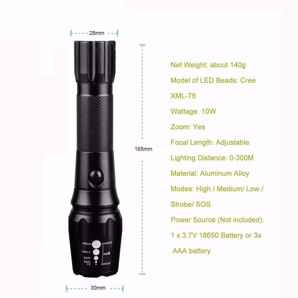 3000 люмен прочный G700 Zoomable CREE XML T6 светодиодный тактический фонарь+ аккумулятор 18650+ зарядное устройство+ чехол