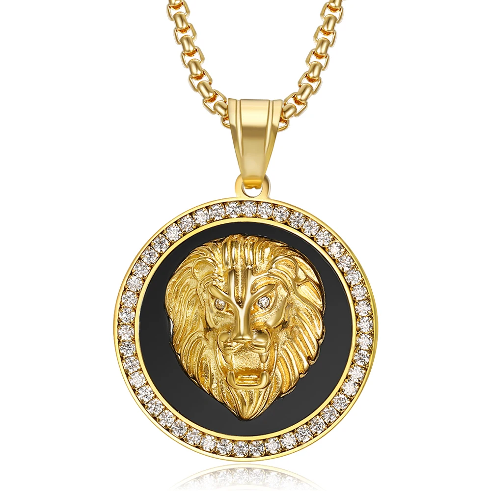 Хип хоп ледяной Полный Bling голова льва кулон и цепи для мужчин золотой цвет из