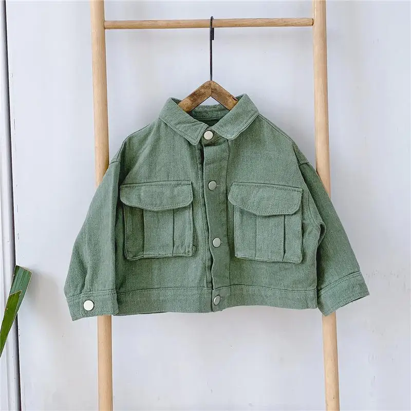 Детские осенние куртки и пальто для маленьких девочек; Новинка года; детская куртка с большими карманами; джинсовые куртки для девочек - Цвет: Зеленый