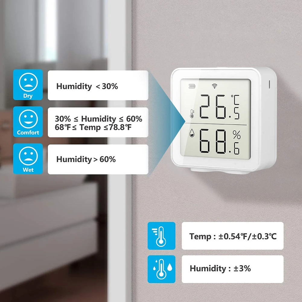 Details about / WiFi Temperature Humidity Detector 2.4GHz Air Quality Smart Monitor Analyzer