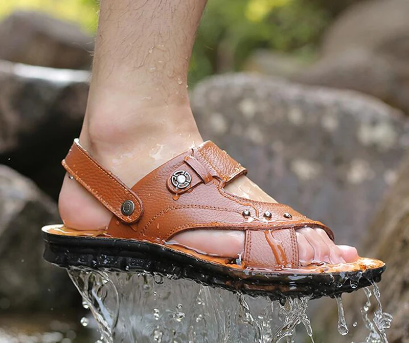 обувь люди Мужские сандалии 2018 летние наружные кроссовки дизайнер домашние тапочки коричневый повседневная водонепроницаемый черный Runway