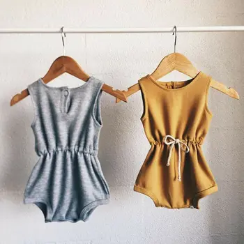 

CANIS Newborn Baby Boy Long Sleeve Little Brother Sleeveless Solid Color Bodysuit Jumpsuit One-Piece Clothes