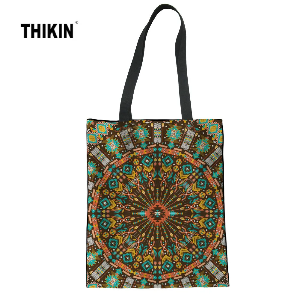 THIKIN черный дизайн афро леди девушки на заказ прочные Сумки Винтажные африканские льняные повседневные женские сумки многоразовые сумки для покупок
