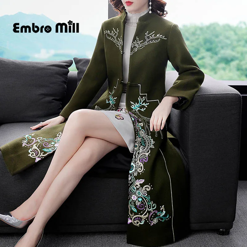 

Autumn And Winter Coat Indie Folk Style Embroidery Hanfu Element Button Retro Elegant Medium And Long Section Women Coat S-2XL