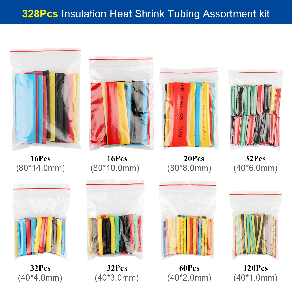 328Pcs Thermoresistant Tube Heat Shrink Wrapping Kit Car Shrinking Tubing Wire Wrap Assorted Sleeve Cable Insulation 8 Size