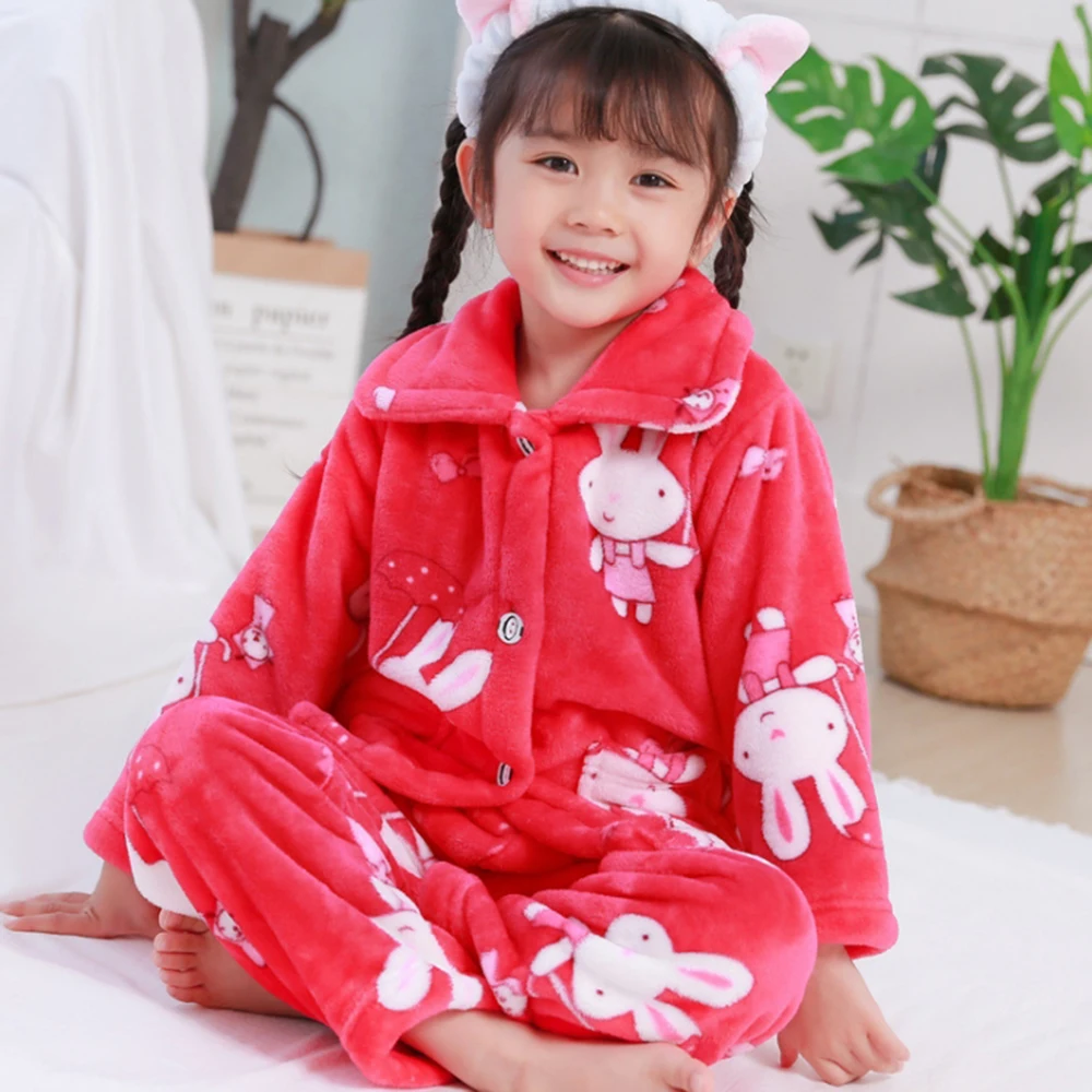 LOOZYKIT/зимняя детская флисовая Пижама; теплая фланелевая одежда для сна для девочек; домашняя одежда из кораллового флиса для девочек; Пижама для мальчиков