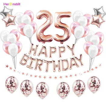 

Number Latex Foil Balloons Sets 25th Happy Birthday Party Decorations Adult 25 Years Old 25 Birthday Supplies Rose Gold Ballon