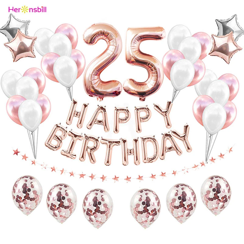 Number Latex Foil Balloons Sets 25th Happy Birthday Party Decorations Adult 25 Years Old 25 Birthday Supplies Rose Gold Ballon Ballons Accessories Aliexpress