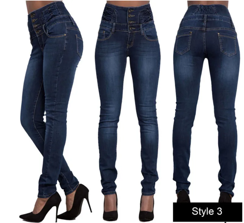 Spring Autumn Women Skinny Denim Light Pencil Pants Stretch Jeans High Waist Slim Button Pockets Pants Women Jeans