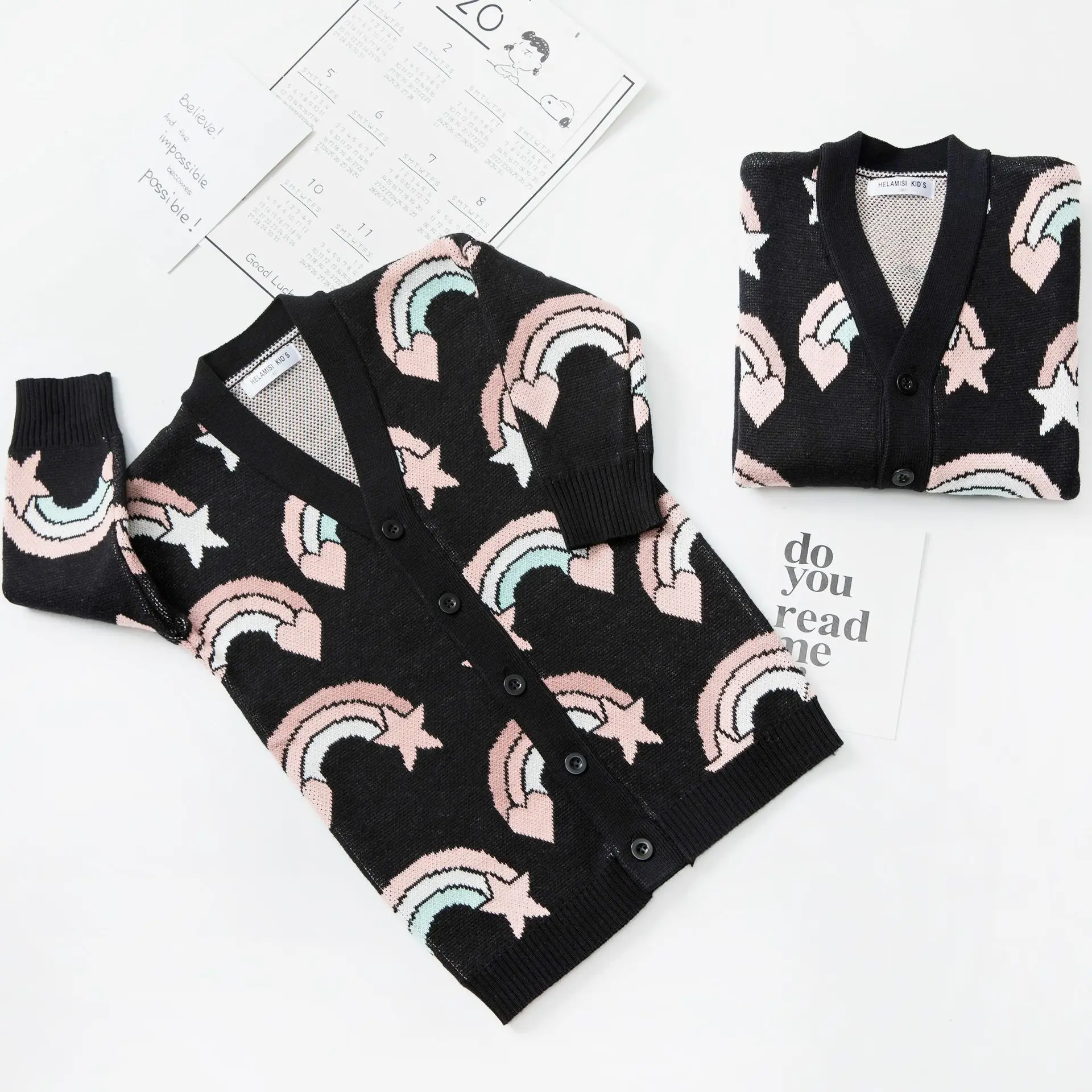 Kopen Kids Jongens Meisjes Uitloper Gebreide Regenboog Patroon Cartoon Baby Meisjes Jongens vesten