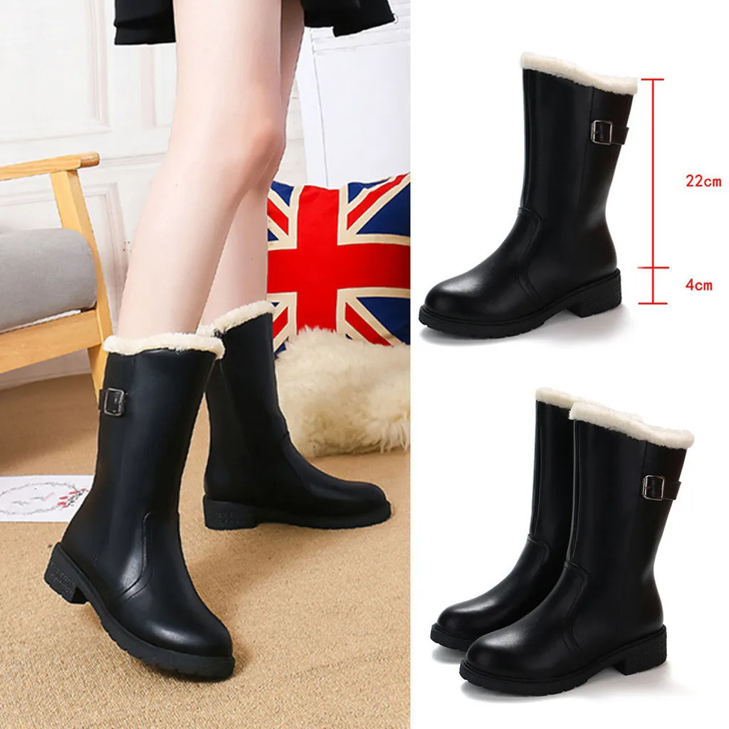 

Women's Boots Ladies Winter Mid-Calf Leather plus velvet warm Snow Rain Boots Footwear Warm cotton boots Knight rain tube Shoes
