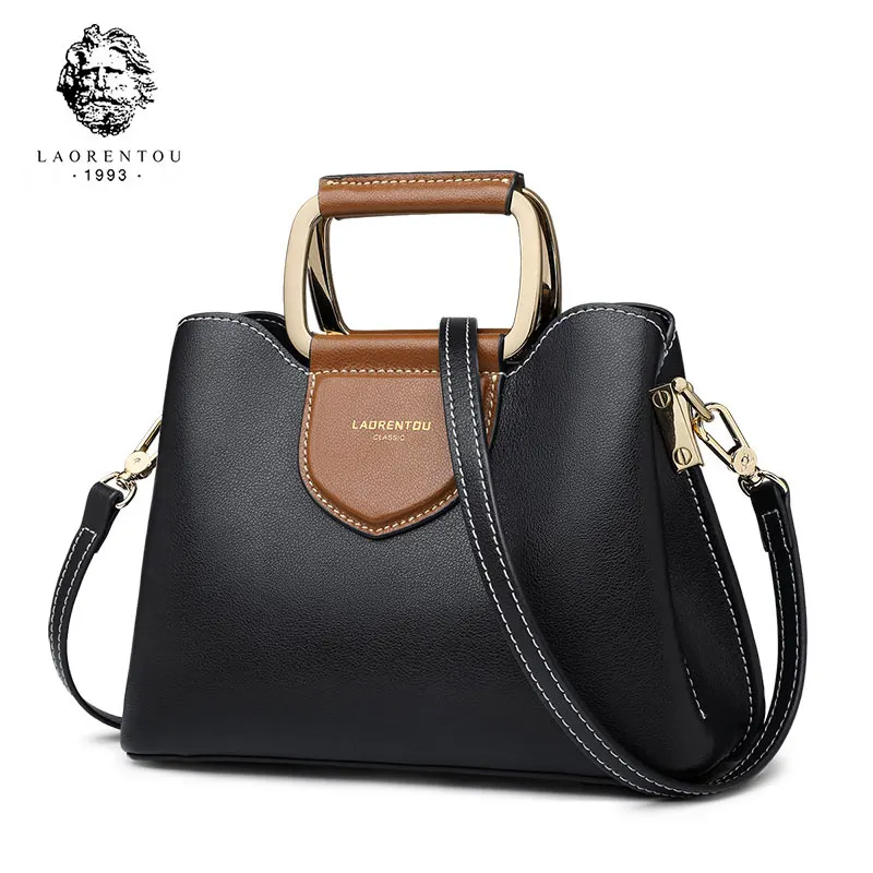 

LAORENTOU Retro Cowhide Leather Women Bags Designer Female Purse Commuter Style Messenger Bag for Lady High Quality Brand Bag