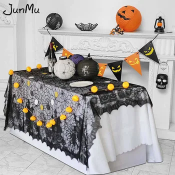 

Halloween Tablecloth Lace Rectangular Black Spider Web 60 X 76 Inch Bat Lace Tablecover for Gothic HalloweenPartyHomeDecorations