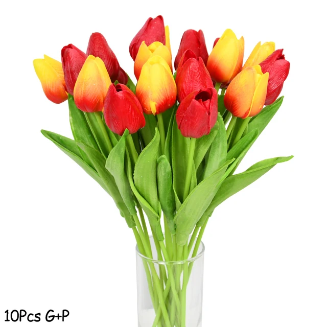 10PCS Tulip Artificial Flower Real Touch Artificial Bouquet Fake Flower for Wedding Decoration Flowers Home Garen Decor Mix6