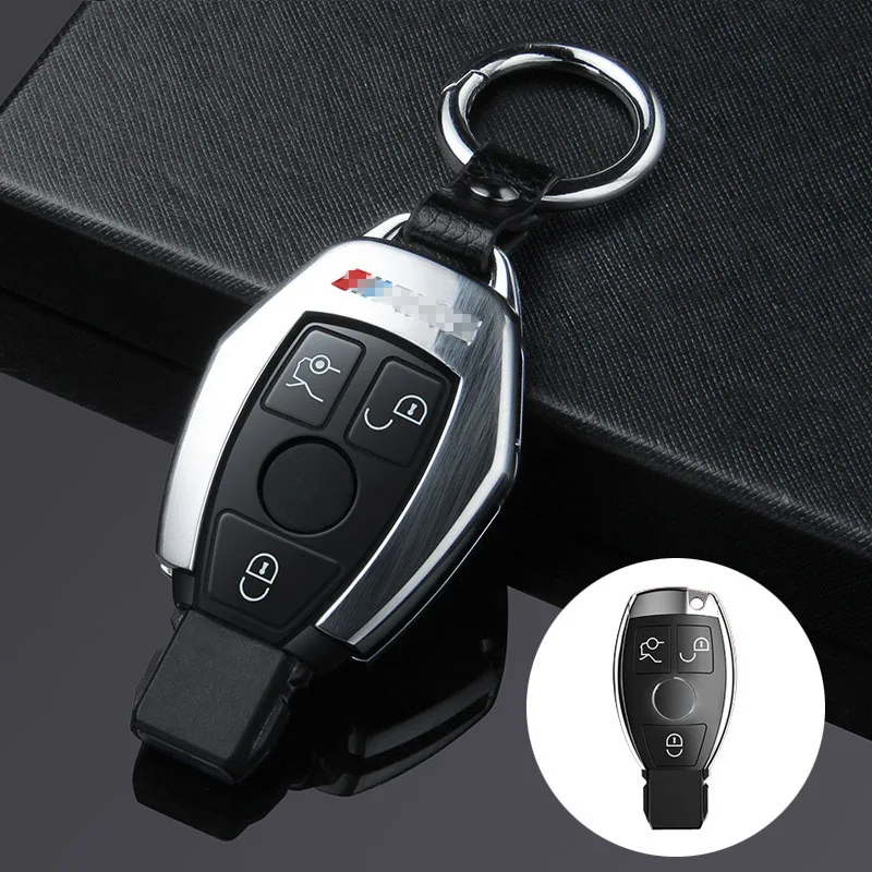 silver ring set Чехол для ключей автомобиля, брелок для Mercedes Benz W203 W210 W211 W124 W202 W204 W212 AMG C180 GLK300 CLS CLK CLA SLK C S Class 3 кнопки - Название цвета: silver ring set