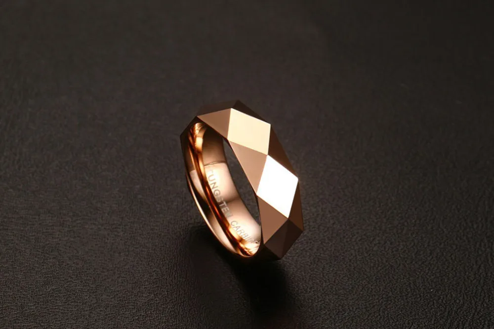 Модные мужские кольца из карбида вольфрама, ограненные обручальные кольца для мужчин и женщин, отполированный Скошенный край, удобная посадка, серебро, розовое золото