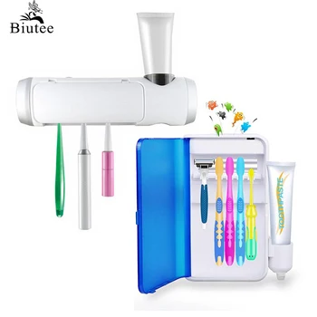 

Toothbrush Sterilizers UV Sanitizer Wall Mounted Toothbrush Holder with UV Light Toothbrush Cleaner Container With Adapter