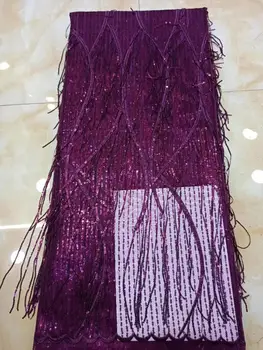 

hot sale african sequins JOY-23031 negeria tulle net lace fashionable french style net lace with tassel for party dress