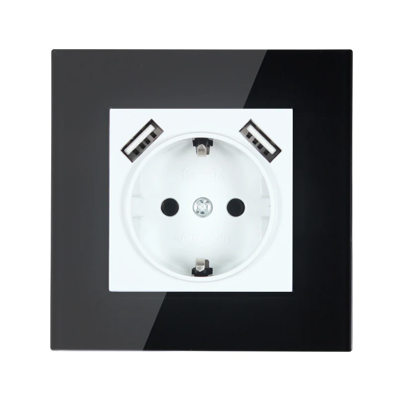 2020 USB Wall Socket charger Free shipping Double Port 5V 2A Usb wall outlet high quality black Acrylic BWF5-01 | Обустройство дома