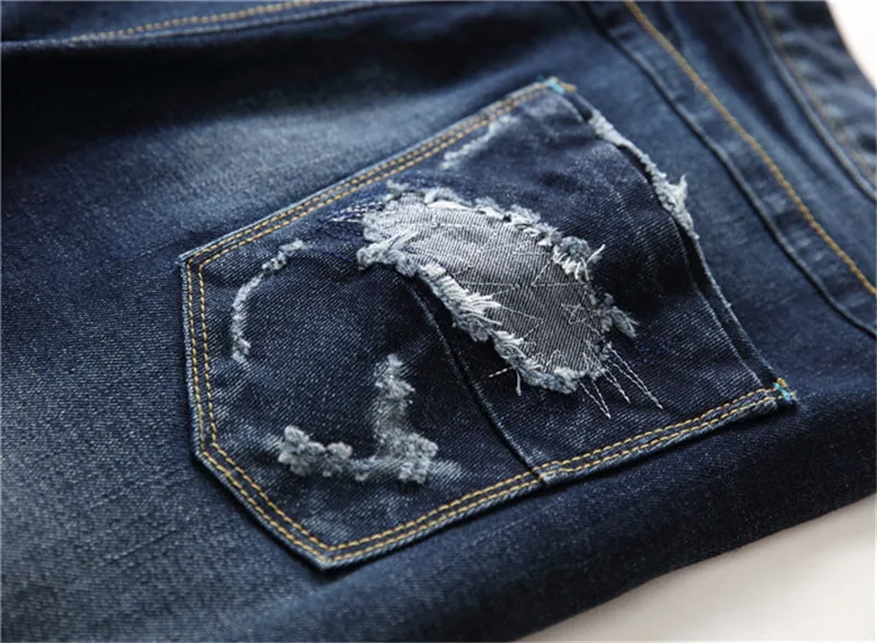 KIMSERE модные Для Мужчин's Рваные джинсы брюки с вышивкой Марка NEW Fashion Hi Street рваные джинсовые брюки с дырками джинсы с вышивкой