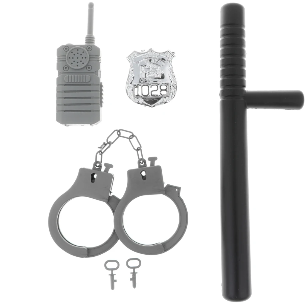 5 pcs Police Role Play Set - Kids Officer Motorcycles Cop Helmet, Badge, Cuffs Pretend Play Boys Fancy Dress Costume Toys