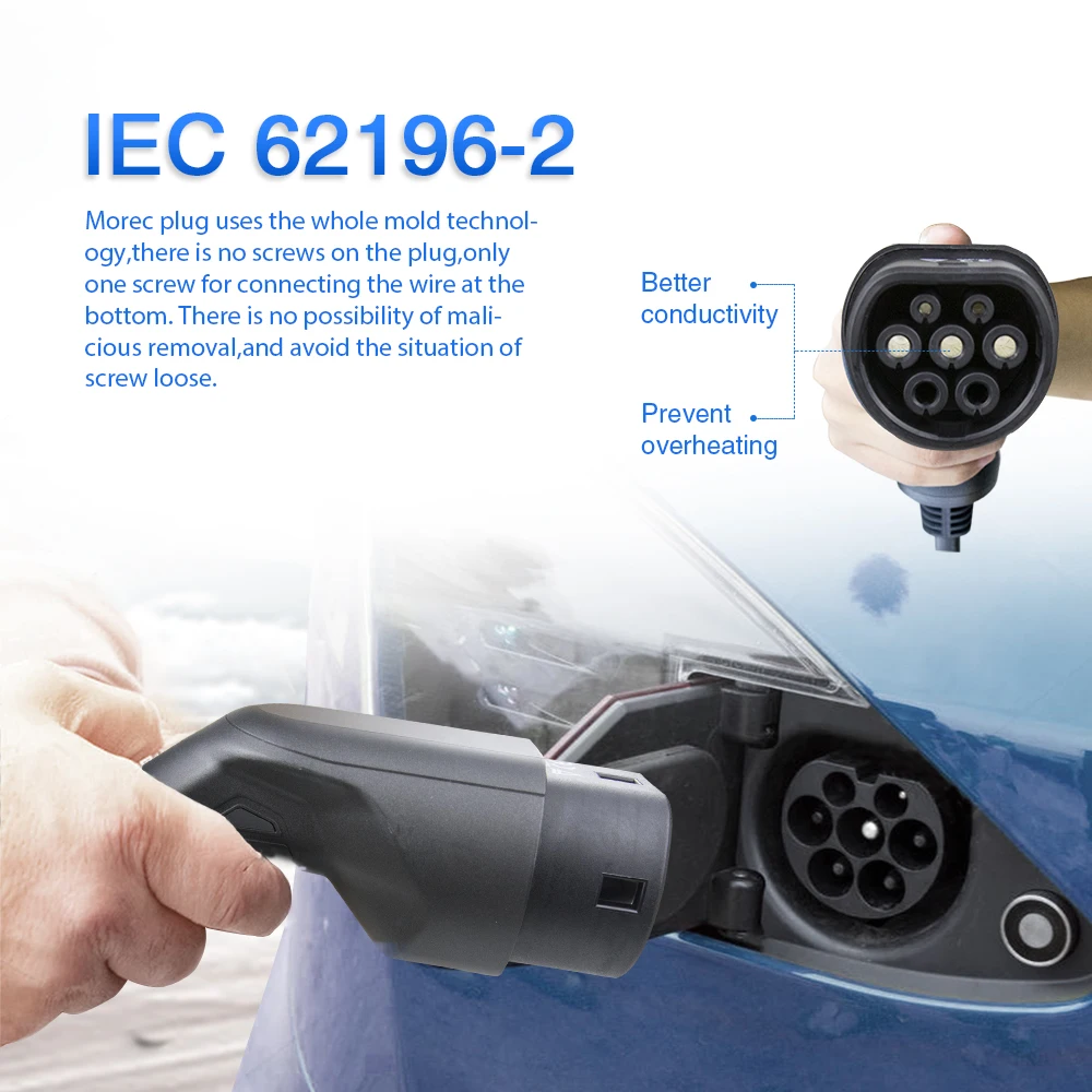 Morec  ڵ  ̼ǿ EV  ̺, Ÿ 2 - ÷, IEC 62196-2 5M, 16A, 11KW, 3 