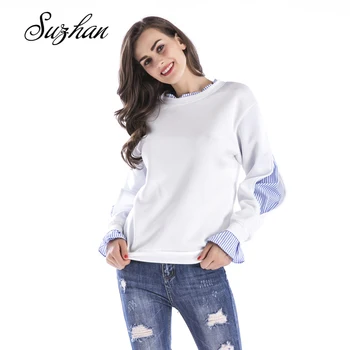 

Suzhan Winter Grey Hoodie Round Neck Long Sleeve Velvet Warm Sweatshirts Women Loose Casual Sweatshirt