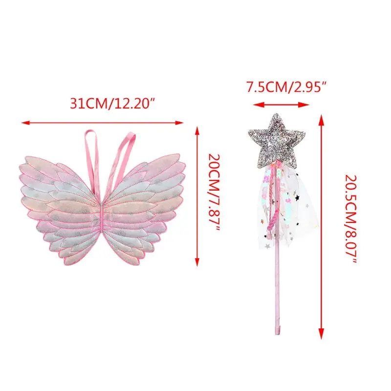 

Cute Children Costumes Performance Props Gradient Color Butterfly Princess Angel Wings Fairy Stick Kids Dress Up Playing Toys