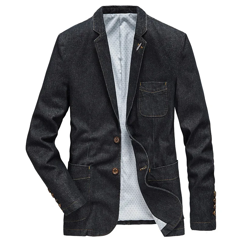 M-4XL Denim Blazer Men Jacket Cotton Autumn Spring Fashion Male Clothes Slim Fit Business Jean Coats Men Casual Suits  MY189 2