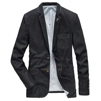 M-4XL Denim Blazer Men Jacket Cotton Autumn Spring Fashion Male Clothes Slim Fit Business Jean Coats Men Casual Suits  MY189 2