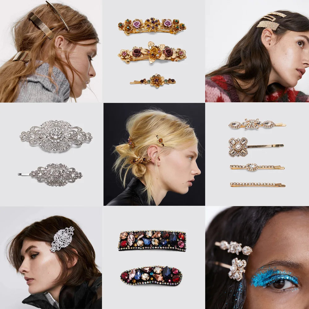 ZA Цветочные заколки для волос с кристаллами для женщин новые Boho милые Рождественские сувениры массивные аксессуары для волос очаровательные заколки для волос