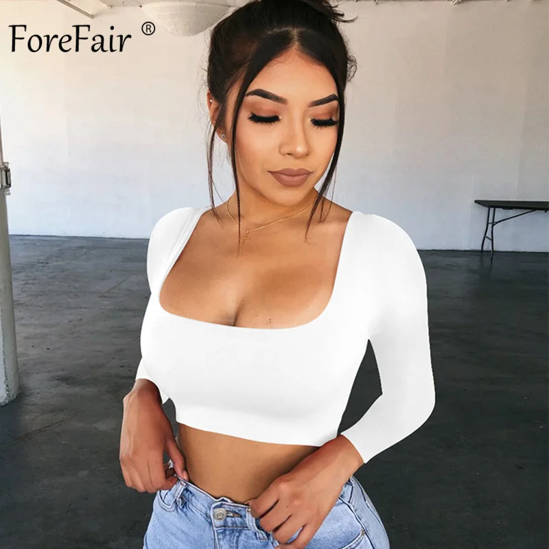 Женская блузка с квадратным вырезом Forefair укороченная белая и черная длинным