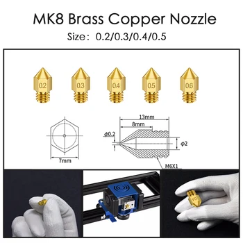 

5pcs MK8 Nozzle 0.4mm 0.3mm 0.2mm 0.5mm Copper 3D Printers Parts Extruder Threaded 1.75mm 3.0mm Filament Head Brass Nozzles Part