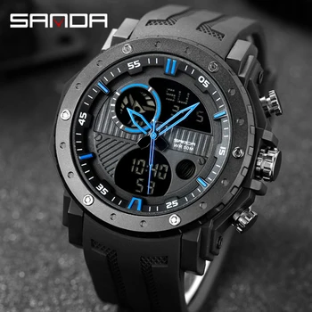 

SANDA Fashion Quartz Wrist Watch Men's Military Black Sports Watches Waterproof Silicone Strap Casual Male Relogio Masculino
