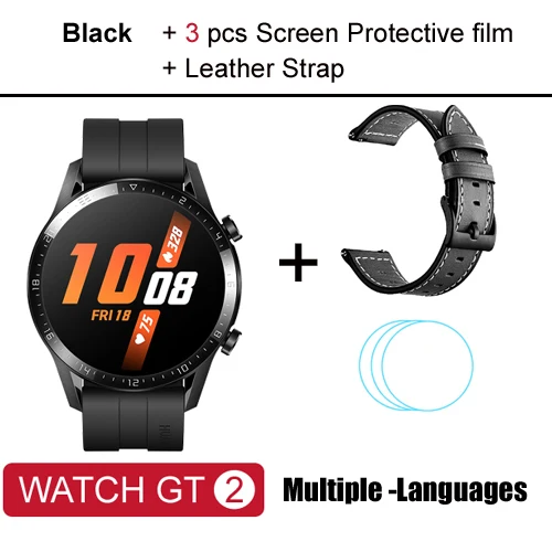 Black add strap Смарт-часы huawei GT 2, Bluetooth 5,1, умные часы, 14 дней работы от батареи, телефонный звонок, частота сердечных сокращений для Android iOS - Цвет: Black add strap