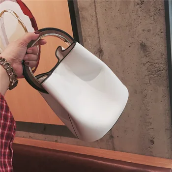 

Women Fashion Western Concise Soft PU Bucket Bag Set with Coin Bag Mini Shoulder Ring Handle Handbag Tote Bag Lady Composite Bag
