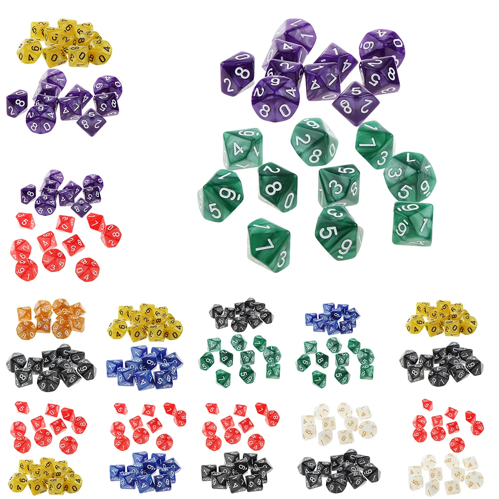 20x 22mm Ten Sided Dice D10 for Playing Dungeons D&D TRPG Roleplay Game Toys Party Gambling Dices Game Digital Dices