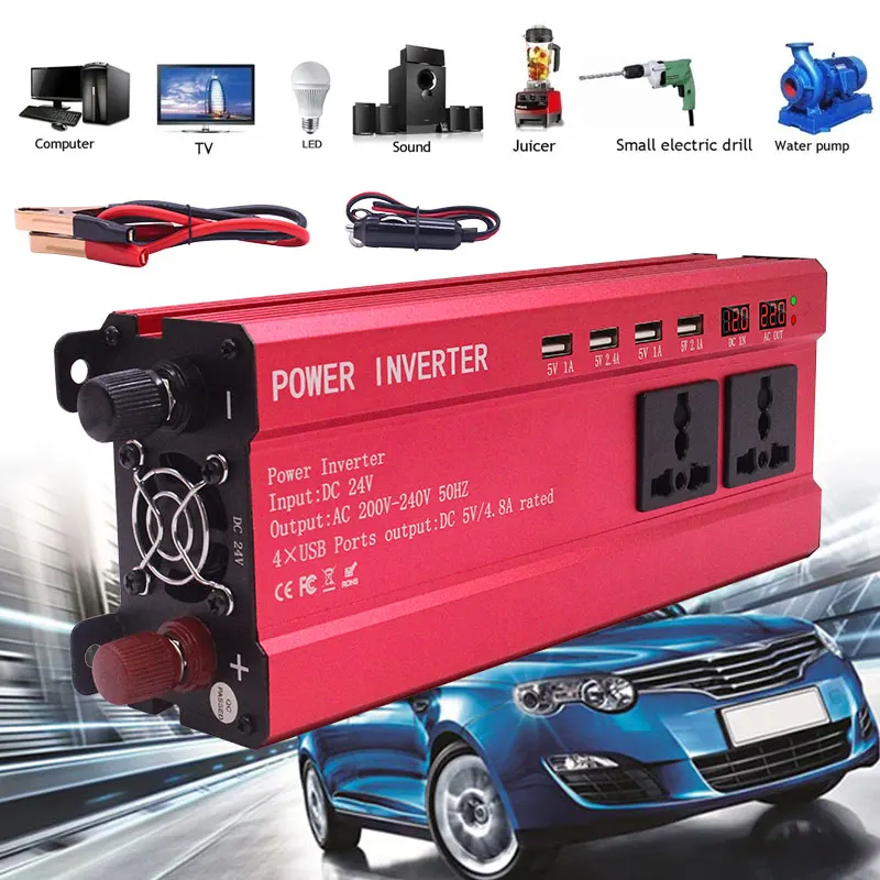 2200 Вт 4USB автомобильный инвертор DC24V к AC110V трансформатор анти-обратная защита инвертор светодиодный дисплей Автомобильный инвертор