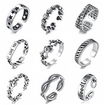 

Vintage 925 Thai Silver Ring Star Skeleton Design Ring For Women Adjustable Punk Men Ring Size 16-18mm