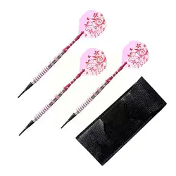3 Pcs/set Pink Flower 17 Grams Soft Tip Professional Best Leather Bag Game With Sport Safety Iron Indoor Darts Gift Darts